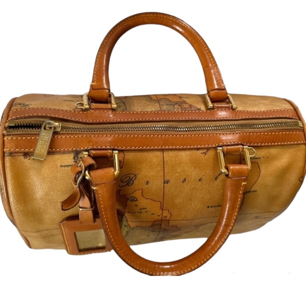 Alviero Martini (Preloved Geo Map Print Classic Boston Bag - Picture 4 of 12